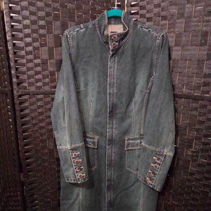 Vintage Y2K Gap Women's Jean Denim Zip Down Lace Up back Trench Coat Sz. XL